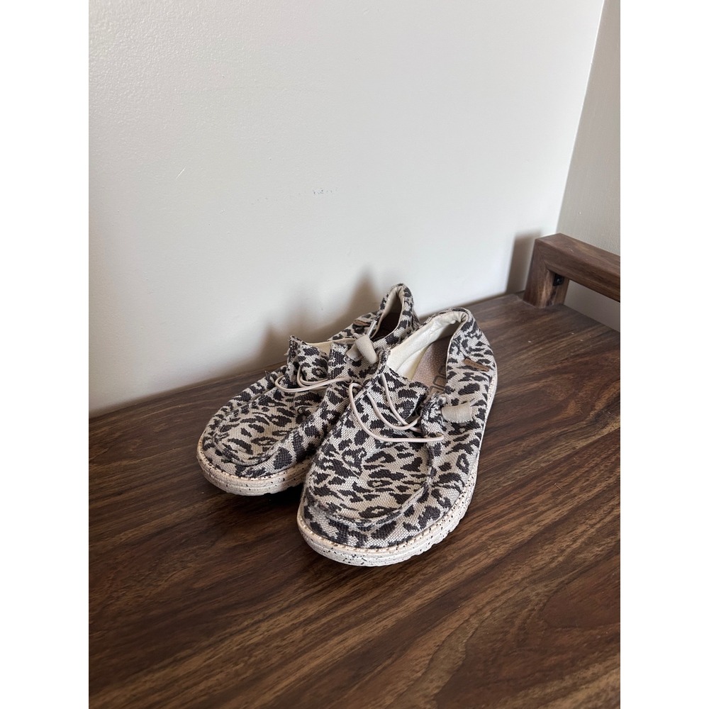 Hey Dude Wendy Woven Cheetah Grey Leopard Slip On Loafers Women 8 EU 39